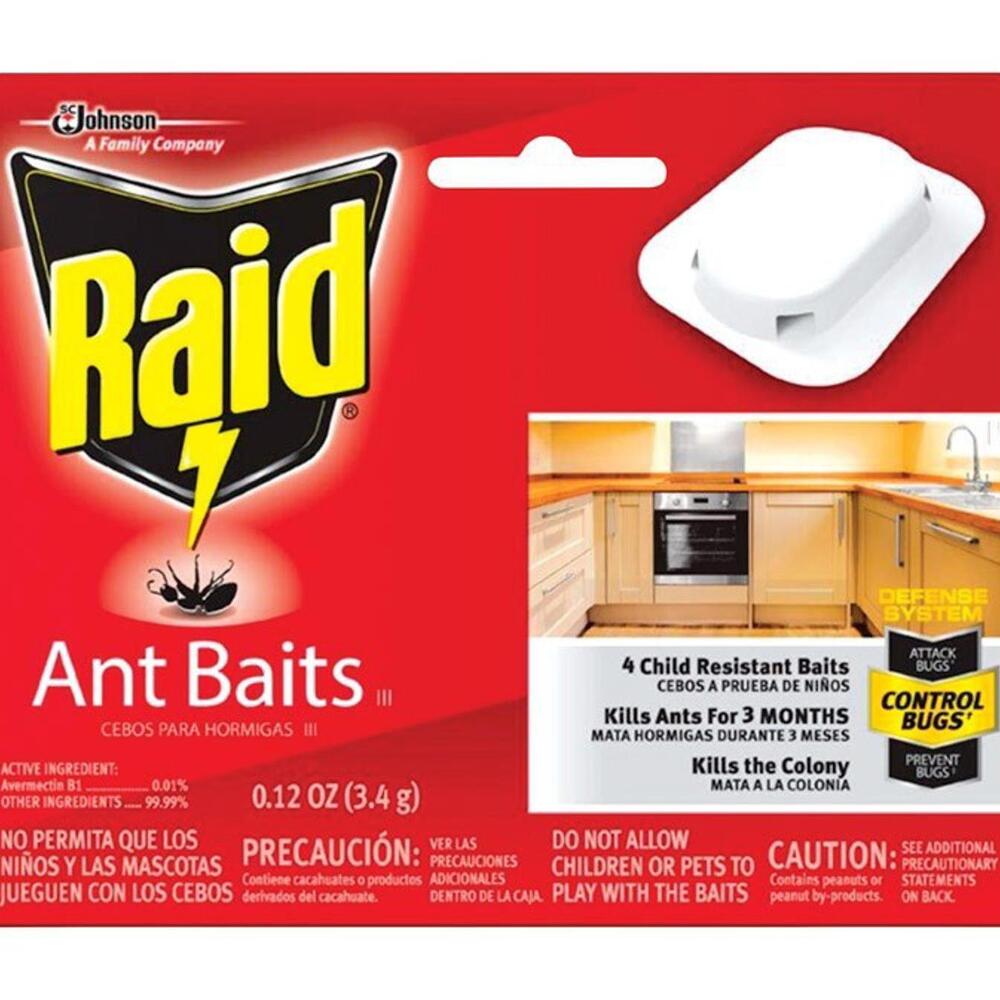 Raid Ant Baits lll 4 Child Resistant Baits Defense System Kills For 3 months 4pk